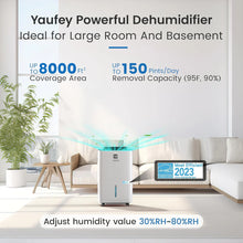 Yaufey JD026R-150PM 150 Pints Energy Star Dehumidifier with Pump for Basement, Home and Room up to 7000 Sq. Ft., With Drain Hose, Timer, Intelligent Humidity Control and Large Water Tank