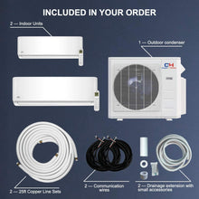 Cooper & Hunter Dual 2 Zone 12,000 30,000 BTU Ductless Mini Split AC/Heating System, Pre-Charged, Heat Pump, 22.5 SEER, Including 25ft Copper Line Set and Communication Wires