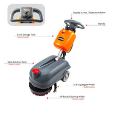 SANITMAX RT15 14" Commercial Compact Floor Scrubber Machine, 14500 sq ft/h, 4-Gal Sewage Tank, Efficient Cleaning for Hard Floors
