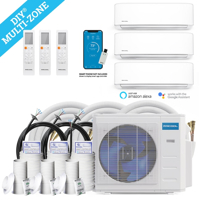 MRCOOL DIY Mini Split - 30,000 BTU 3 Zone Ductless Air Conditioner and Heat Pump with 16 ft. Install Kit, DIYM327HPW01C00