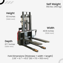 SUNMAX PS3300FE-2M Full-Electric Pallet Stacker, 3300 lbs Capacity, 78" Lifting Height for Open-bottom Pallets