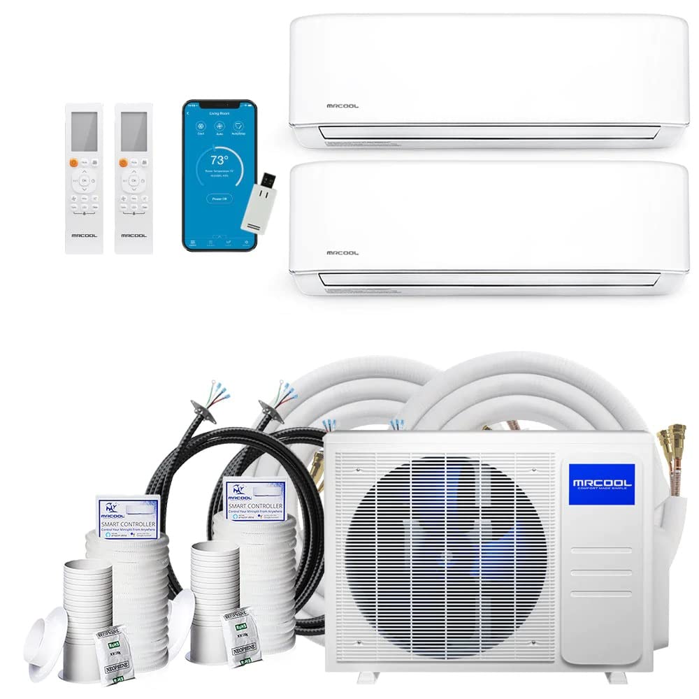 MRCOOL DIY Mini Split - 18,000 BTU 2 Zone Ductless Air Conditioner and Heat Pump with 16 ft. and 25 ft. Install Kit, DIYM218HPW00C01