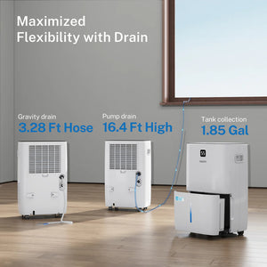Yaufey JD026R-150PM 150 Pints Energy Star Dehumidifier with Pump for Basement, Home and Room up to 7000 Sq. Ft., With Drain Hose, Timer, Intelligent Humidity Control and Large Water Tank