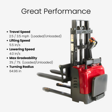 SUNMAX PS3300FE-2M Full-Electric Pallet Stacker, 3300 lbs Capacity, 78" Lifting Height for Open-bottom Pallets