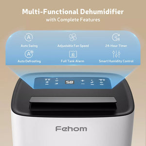 Fehom JD025L-80 80 Pint Energy Star Smart Dehumidifier with Auto Swing and Defrosting for Basements or Wet Spaces