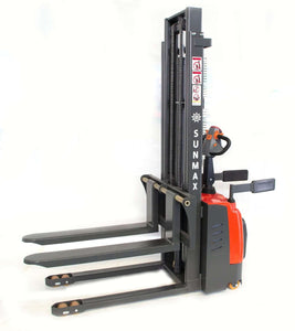 SUNMAX PS3300FE-3M Electric Pallet Stacker, 3300 lbs Capacity, 118" Lifting Height, Works with Open-bottom Pallets