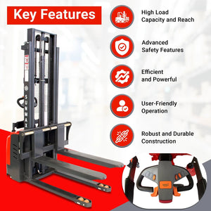 SUNMAX PS3300FE-3M Electric Pallet Stacker, 3300 lbs Capacity, 118" Lifting Height, Works with Open-bottom Pallets