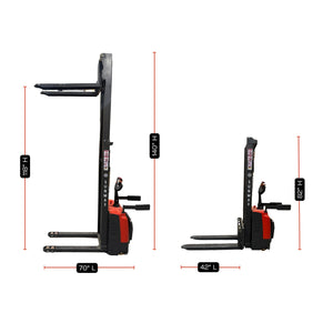 SUNMAX PS3300FE-3M Electric Pallet Stacker, 3300 lbs Capacity, 118" Lifting Height, Works with Open-bottom Pallets