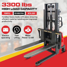 SUNMAX PS3300SE-2M Semi-Electric Pallet Stacker, 3300 lbs Capacity, 78" Lifting Height