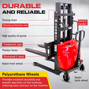 SUNMAX PS3300SE-2M Semi-Electric Pallet Stacker, 3300 lbs Capacity, 78" Lifting Height