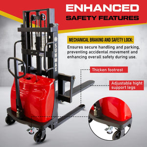 SUNMAX PS3300SE-2M Semi-Electric Pallet Stacker, 3300 lbs Capacity, 78" Lifting Height
