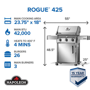 Napoleon Rogue 425 Stainless Steel Propane Gas Grill
