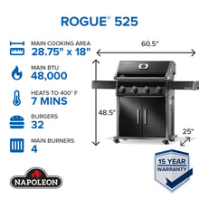 Napoleon Rogue 525 Black Propane Gas Grill with Stainless Steel Grids