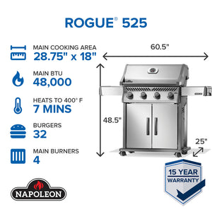 Napoleon Rogue 525 Stainless Steel Propane Gas Grill