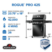 Napoleon Rogue PRO 425 Black Propane Gas Grill with Infrared Side Burner