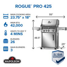 Napoleon Rogue PRO 425 Stainless Steel Natural Gas Grill with Infrared Side Burner