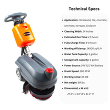 SANITMAX RT15 14" Commercial Compact Floor Scrubber Machine, 14500 sq ft/h, 4-Gal Sewage Tank, Efficient Cleaning for Hard Floors