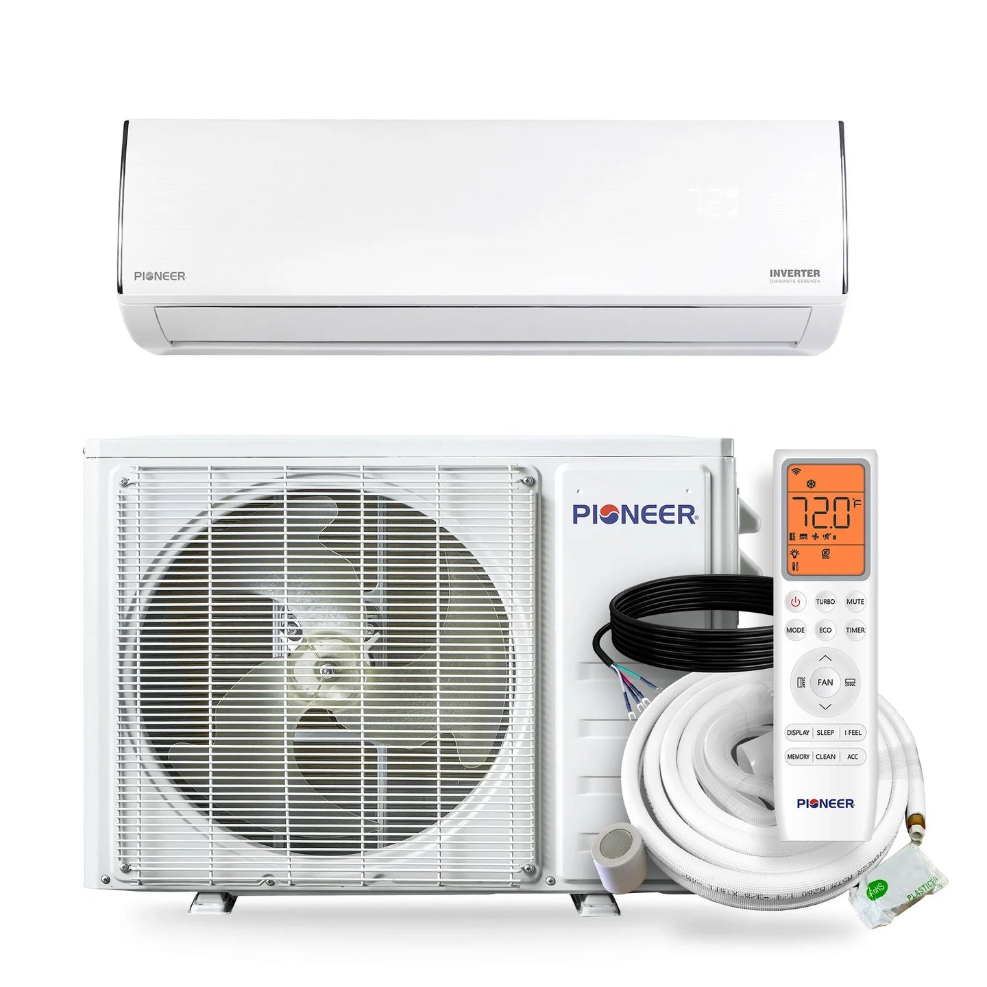 Pioneer Diamante Essenza 24,000 BTU 17 SEER2 230V High-Wall Ductless Mini-Split Air Conditioner Inverter Heat Pump with 16 Ft. Kit