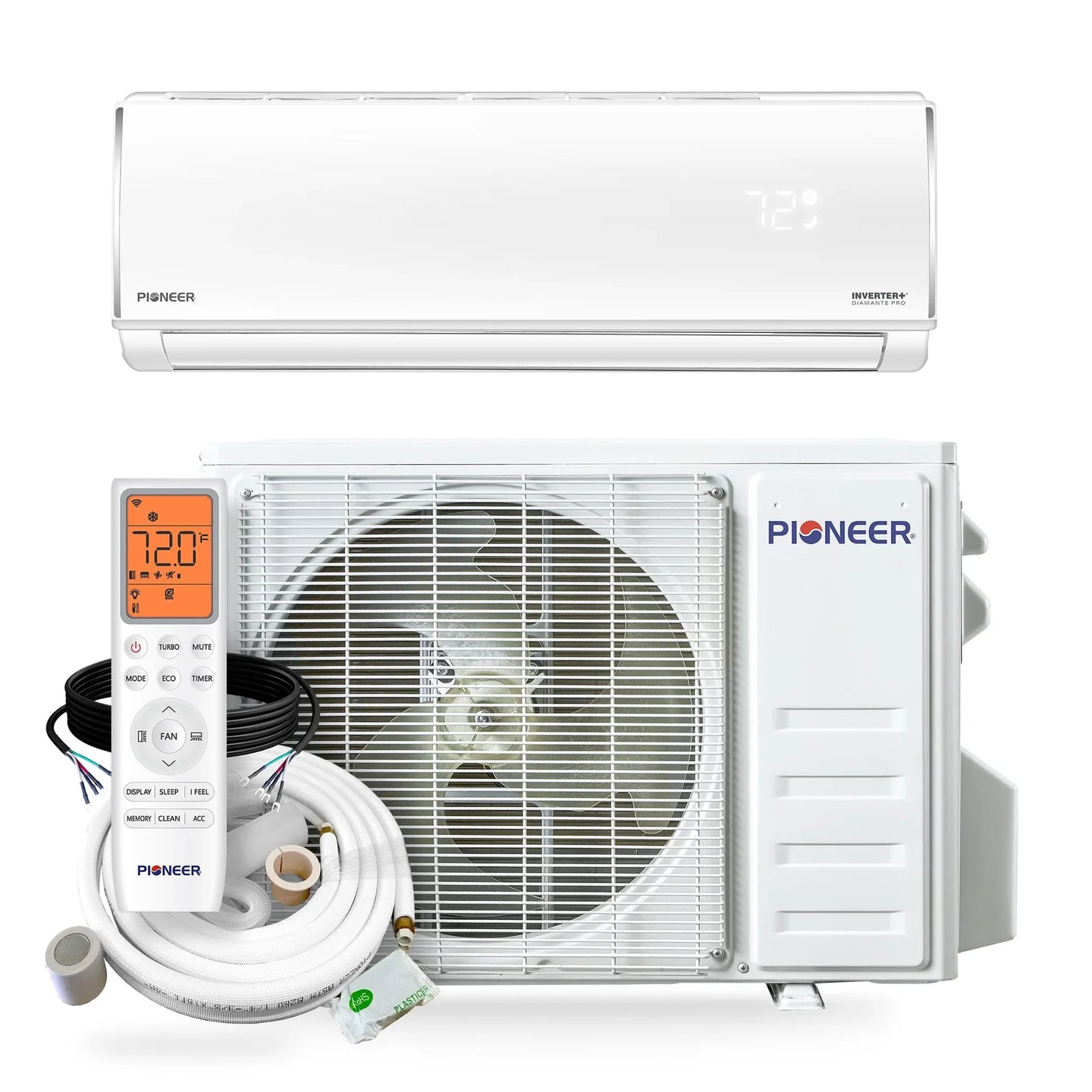 Pioneer Diamante Pro 9,000 BTU 19 SEER2 230V High-Wall Ductless Mini-Split Air Conditioner Inverter Heat Pump with 16 Ft. Kit (Copy)