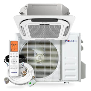 Pioneer Quantum Ultra 18,000 BTU 20.5 SEER2 230V Ceiling Cassette Ductless Mini-Split Air Conditioner Inverter Heat Pump with 16 Ft. Kit