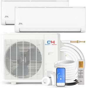 Cooper & Hunter 18,000 BTU Dual Zone Mini Split AC/Heating System 6,000 + 12,000 BTU, 22.9 SEER2, Wall Mount Ductless Air to Air Inverter Including Installation Kits