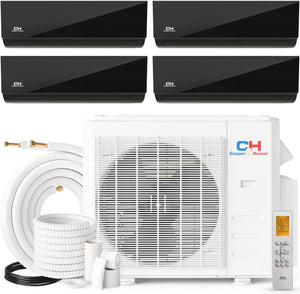 Cooper & Hunter 36,000 BTU Olivia Series, Midnight Edition, Four Zone 6000 + 6000 + 6000 + 6000 BTU Wall Mount Air Handlers Ductless Mini Split A/C and Heater Including Installation Kits