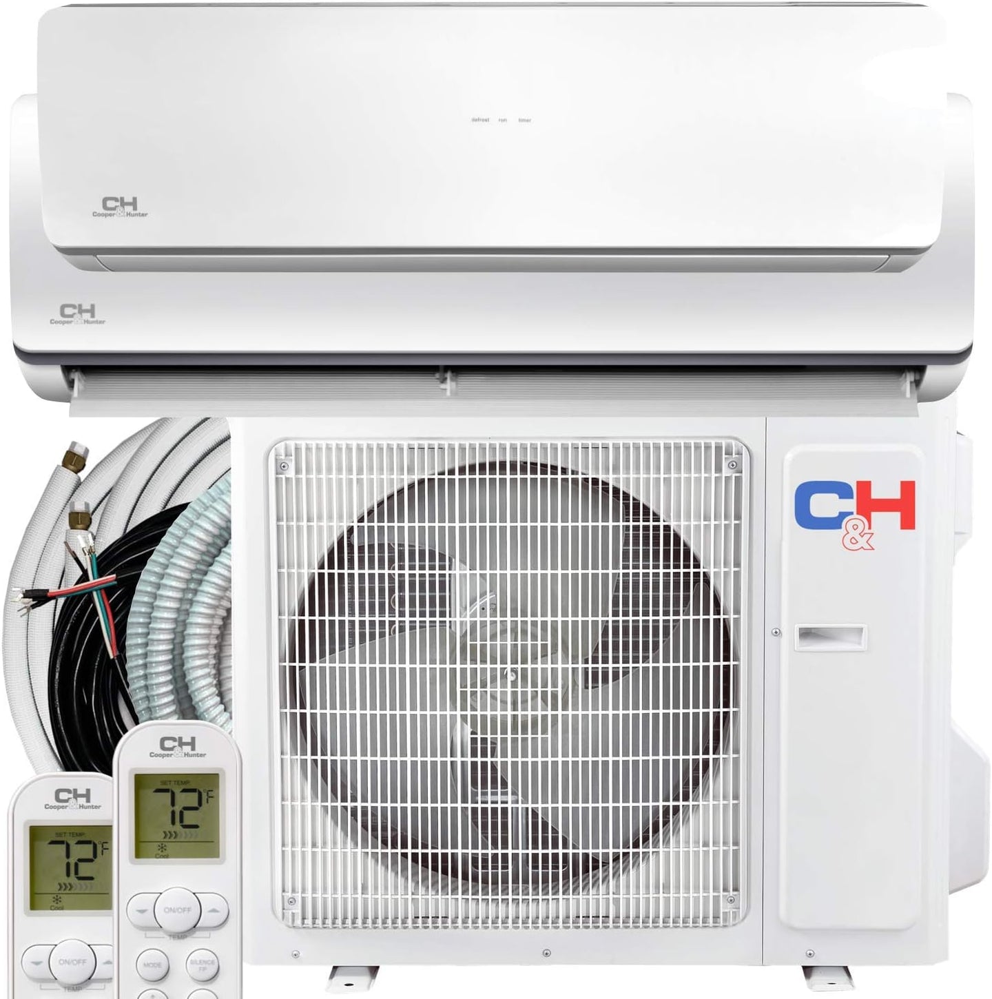 Cooper & Hunter 28,000 BTU Hyper Cooling and Heating Dual 2 Zone 9,000 BTU + 18,000 BTU Wall Mount Ductless Mini Split Heat Pump Air Conditioning System with Installation Kits