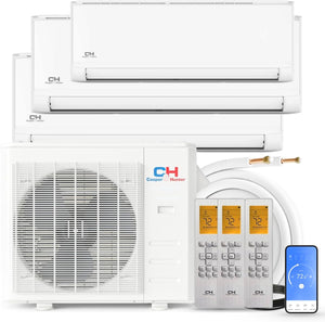 Cooper & Hunter 28,000 BTU Tri 3 Zone 9,000 + 12,000 + 12,000 BTU, 24.6 SEER2, 230V, Multi Zone Wall Mount Ductless Mini Split Air Conditioner Heat Pump Full Set with 25ft Installation Kits