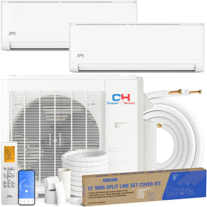 Cooper & Hunter 28,000 BTU Dual 2 Zone 12,000 + 18,000 BTU Mini Split AC/Heating Wall Mount System Including Installation Kits and Line Set Covers