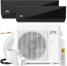 Cooper & Hunter 18,000 BTU Olivia Series, Midnight Edition, Dual Zone Compressor with 9000 + 9000 BTU Wall Mount Air Handlers Ductless Mini Split A/C and Heater Including Installation Kits