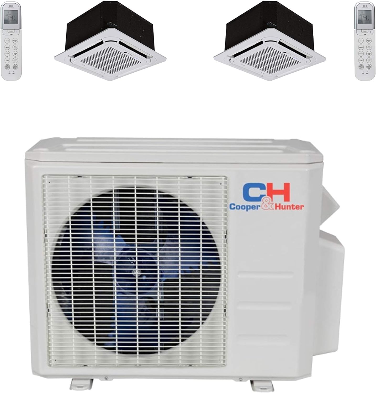 COOPER AND HUNTER Dual 2 Zone Ductless Mini Split Air Conditioner Ceiling Cassette Heat Pump 9000 18000