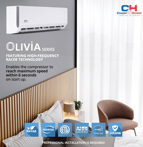 Cooper&Hunter, Olivia Series, 6,000 BTU, 230V, 23.5 SEER Ductless Mini Split AC/Heater with Installation kit