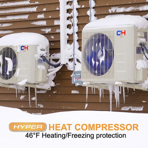 Cooper & Hunter Hyper Heat -22F Dual 2 Zone 9,000 + 9,000 BTU Ductless Mini Split Heat Pump Air Conditioner System Full Set with Two 25FT Installation Kits