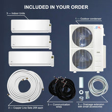 Cooper & Hunter Tri 3 Zone 9000 18000 24000 BTU Multi Zone Ductless Mini Split Air Conditioner Heat Pump Full Set with 25ft Installation Kits