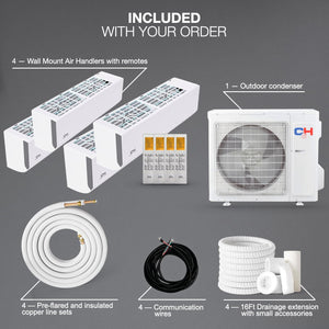 Cooper & Hunter 36,000 BTU 4 Zone 9000 9000 12000 12000 BTU, 23.9 SEER2, Multi Zone Ductless Mini Split Air Conditioner Heat Pump Full Set with 25ft Installation Kits