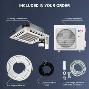 Cooper & Hunter 24,000 BTU Ceiling Cassette Ductless Mini Split AC/Heating System with Heat Pump Wall Thermostat and Installation Kit