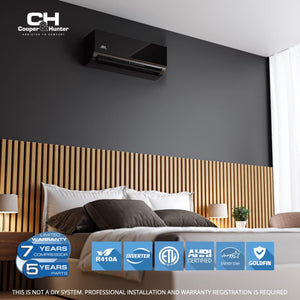 Cooper & Hunter 18,000 BTU Olivia Series, Midnight Edition, Dual Zone Compressor with 9000 + 12000 BTU Wall Mount Air Handlers Ductless Mini Split A/C and Heater Including Installation Kits