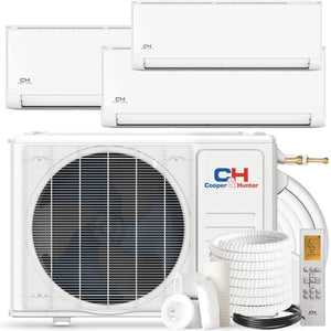 Cooper & Hunter OLIVIA Series Tri 3 Zone 6000 12000 18000 BTU 23.8 SEER Multi Zone Ductless Mini Split Air Conditioner and Heater Full Set with 25ft Installation Kits (28,000 BTU Condenser)