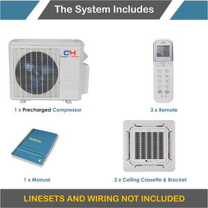 COOPER AND HUNTER Tri 3 Zone Ductless Mini Split Air Conditioner Ceiling Cassette Heat Pump 12000 12000 18000