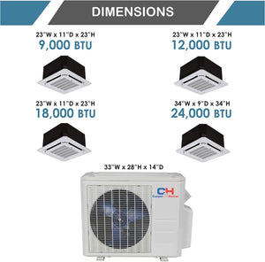 Dual 2 Zone Ductless Mini Split Air Conditioner Ceiling Cassette Heat Pump 9000 9000