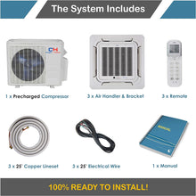 Tri 3 Zone Ductless Mini Split Ceiling Cassette Air Conditioner Heat Pump 9000 9000 12000