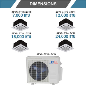 COOPER AND HUNTER Tri 3 Zone Ductless Mini Split Air Conditioner Ceiling Cassette Heat Pump 9000 9000 9000