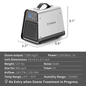 BASEAIRE 888 PRO 7,000 MG/H OZONE GENERATOR, DIGITAL O3 MACHINE HOME OZONE MACHINE DEODORIZER FOR ROOMS, SMOKE, CARS AND PETS, COMPACT, CARRY HANDLE, BEST FOR ODOR STOP CONTROL