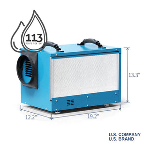 ALORAIR SENTINEL HD55-BLUE COMMERCIAL DEHUMIDIFIER 113 PINT, WITH DRAIN HOSE FOR CRAWL SPACES, BASEMENTS, INDUSTRY WATER DAMAGE UNIT, COMPACT, PORTABLE, AUTO DEFROST, MEMORY STARTING