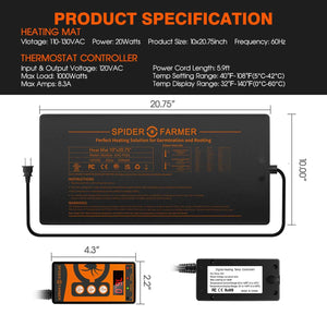 Spider Farmer 10”X20.75” Seedling Heat Mat & Controller Set
