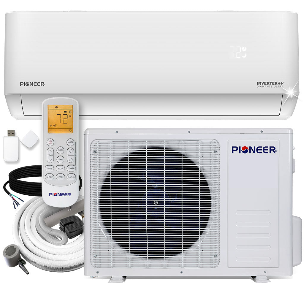 Pioneer® Diamante Ultra 12,000 BTU 23 SEER Wi-Fi Ductless Mini-Split Inverter++ Air Conditioner Heat Pump Full Set with 16 Ft. Kit - 230V