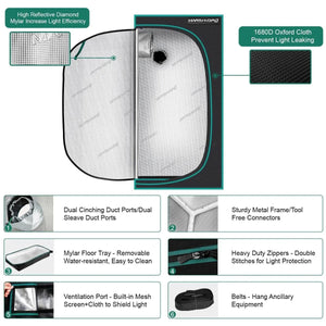 Mars Hydro 2.3x2.3 Grow Tent - 27"X27"X70" (70X70X160 cm)