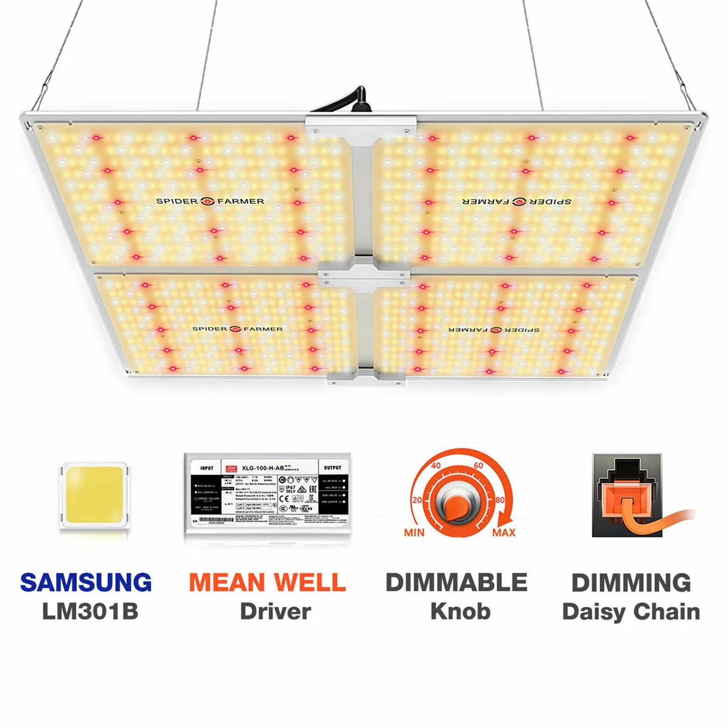 Spider Farmer SF4000 450W LED Grow Light With Dimmer Knob