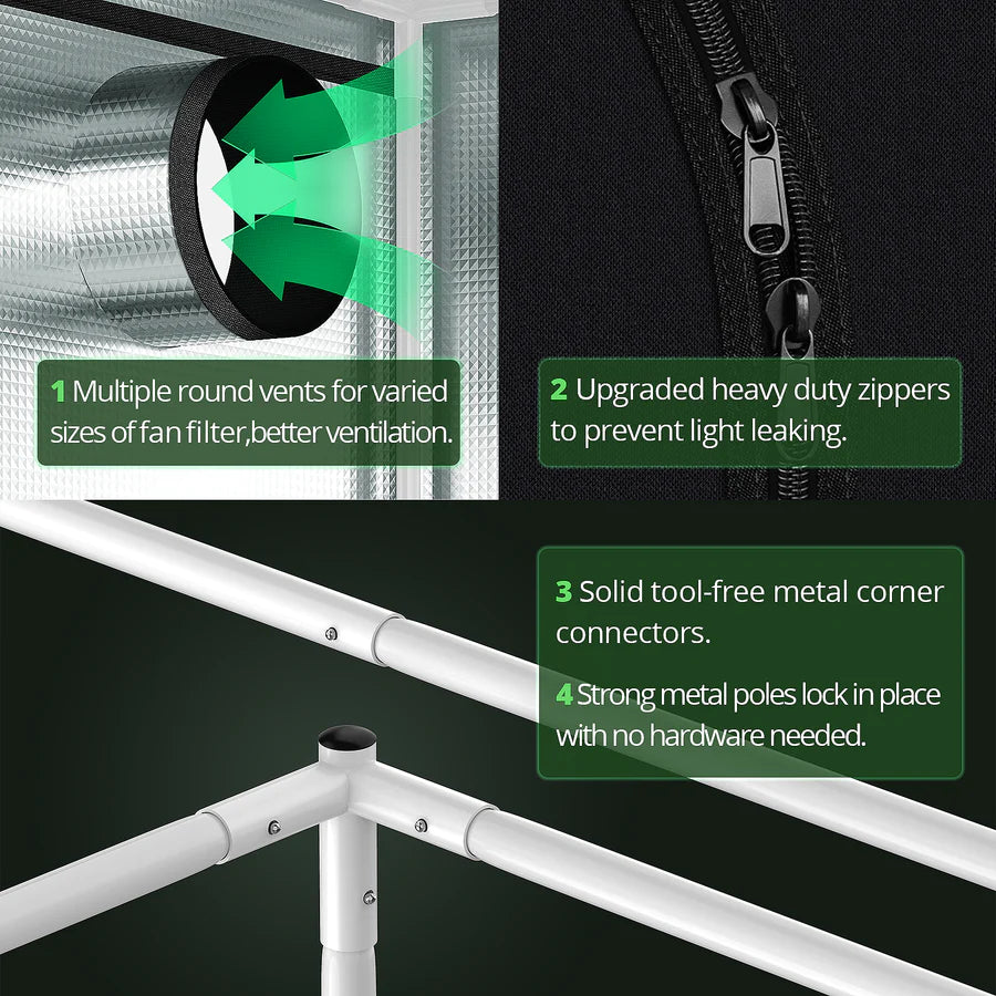 viparspectra grow tent ViparSpectra Mylar Hydroponic Reflective 600D Grow Tent 36"x36"x72"